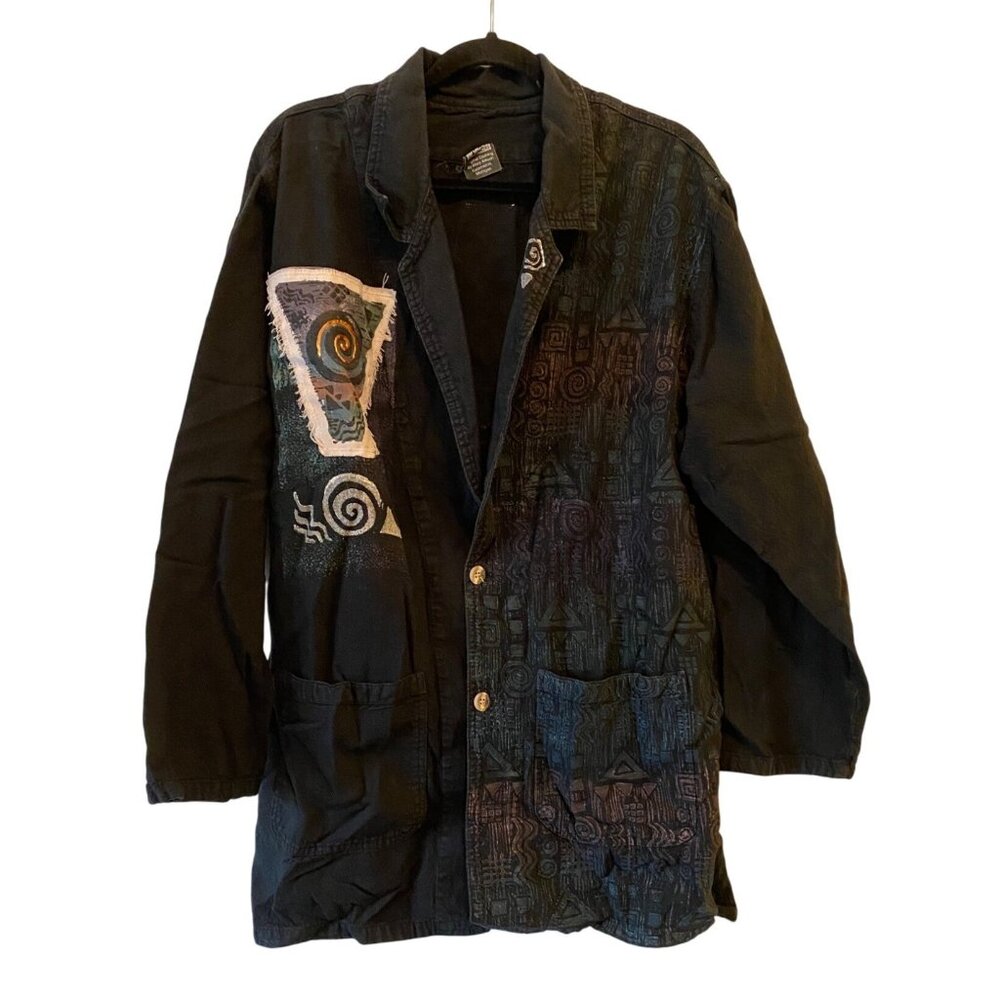 3 pc Handcrafted Pant Suit Painted Jacket & Top Abstract Patterns XL